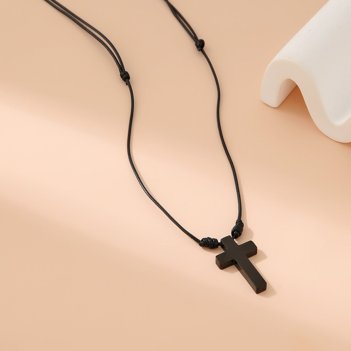 Women's & Men's Stainless Steel Cross Wax Rope Adjustable Necklaces