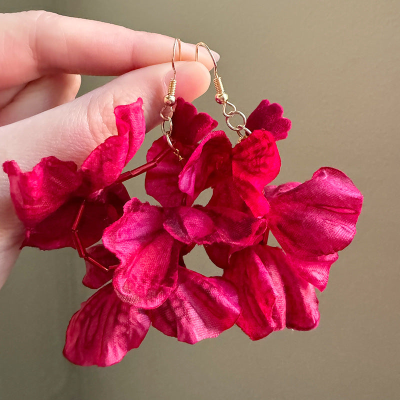 Style High-grade Blooming Petal Beaded Tassel Exquisite Smart Earrings