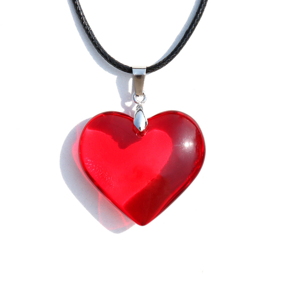 Red Love Simple Leather Rope Glass Sweet Cool Necklaces