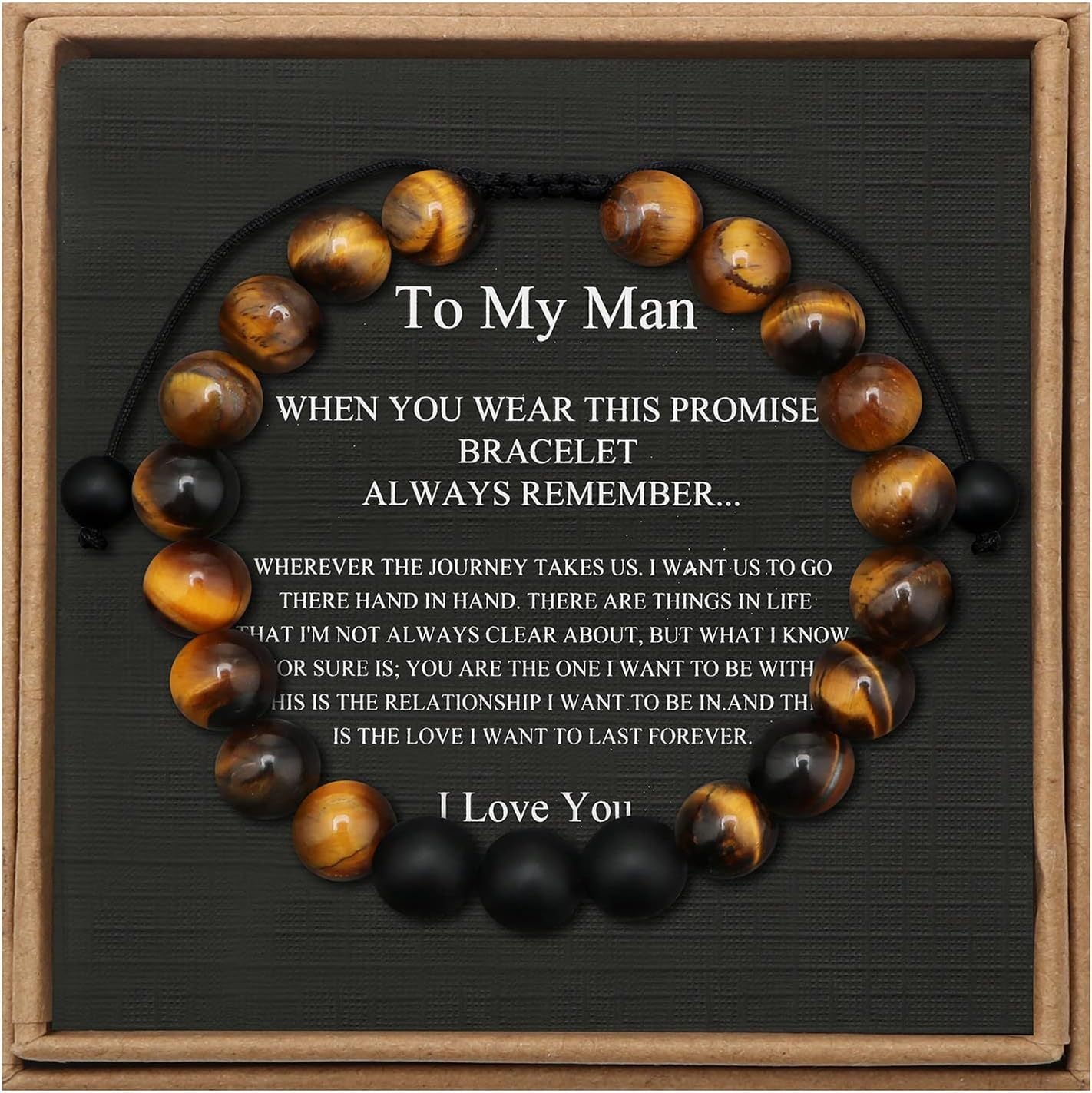 Men's Stone Tiger Eye Woven Adjustable Beaded Bracelet