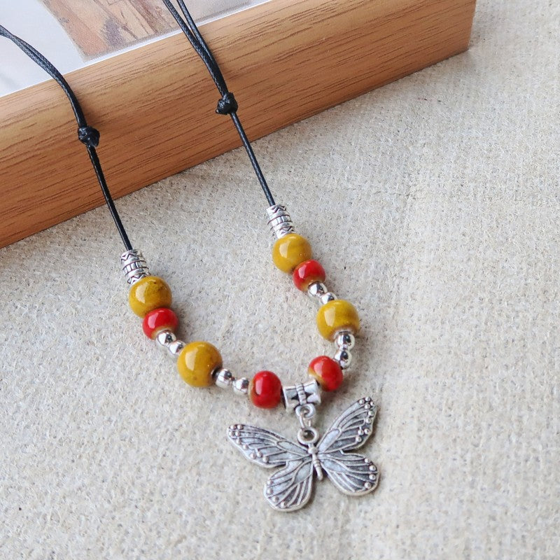 Women's Vintage Ethnic Style Ceramic Long Sweater Necklace