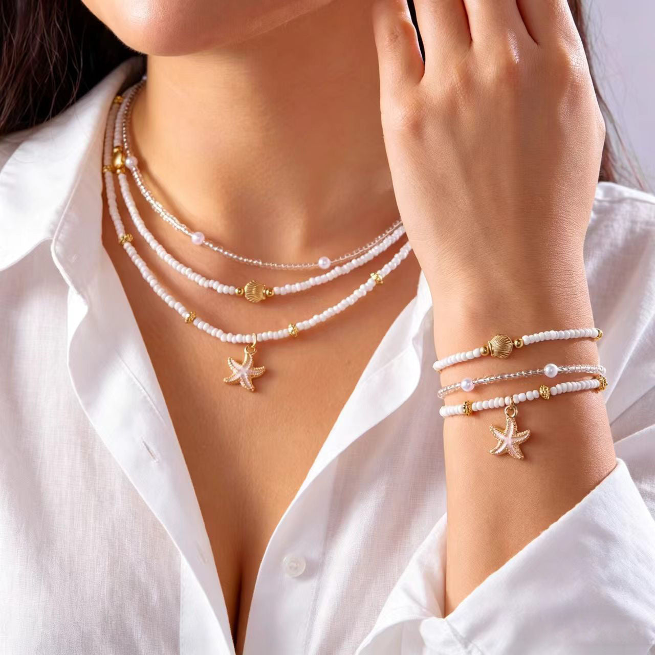 Beach Bead Shell Summer Versatile Starfish Necklace