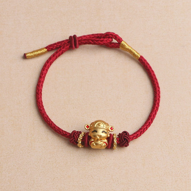 Women's & Men's Red Rope Alluvial Gold Ingot God Of Bracelets