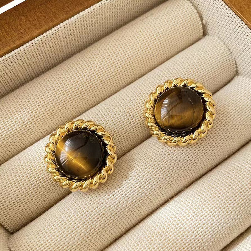 Women's Tigereye For Niche Design High Class Elegant Frosty Style Stud Earrings