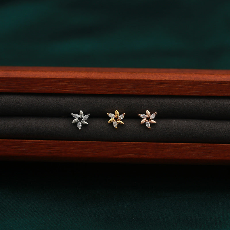 Flower Titanium Steel Thin Needle Thread Twist Plug Ear Simple Stud Earrings
