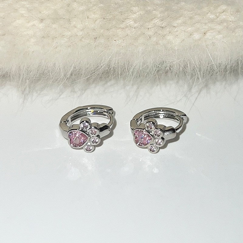 Clip Female Cute Pink Diamond Personality Earrings