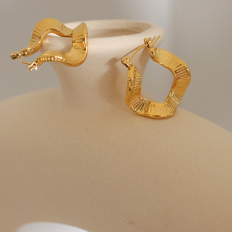 Irregular Shaped Clip Personality Chic Titanium Steel Wavy Gold Rings