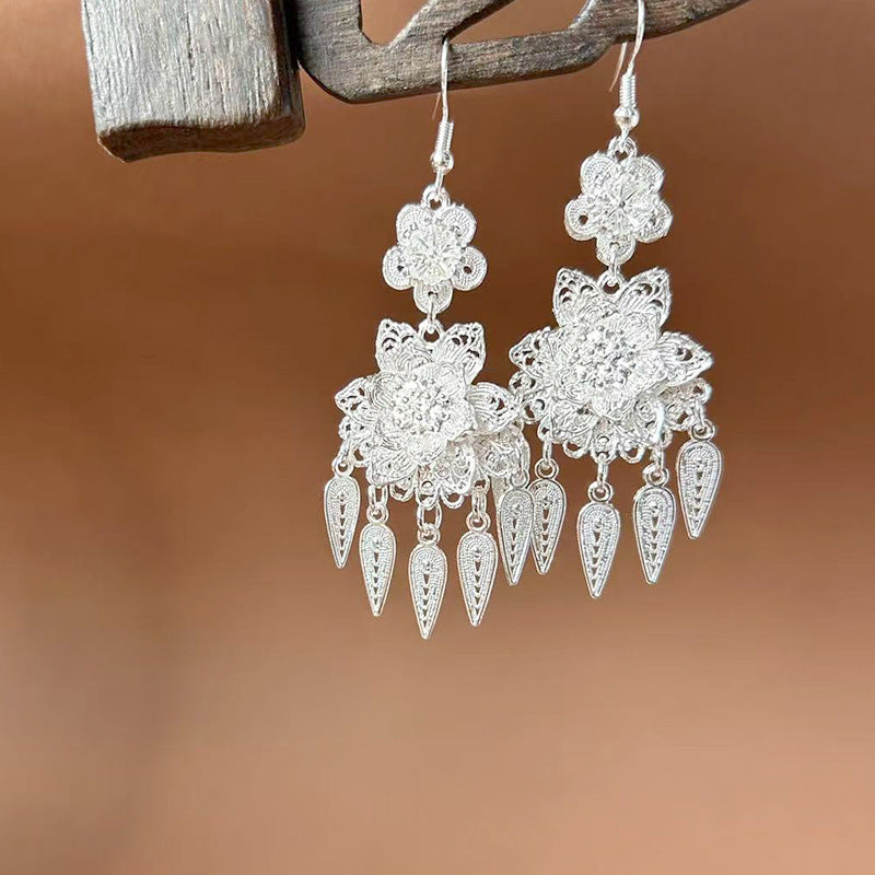 Sier Ethnic Style Peacock Retro Ear Hook Vintage Scenic Spot Earrings