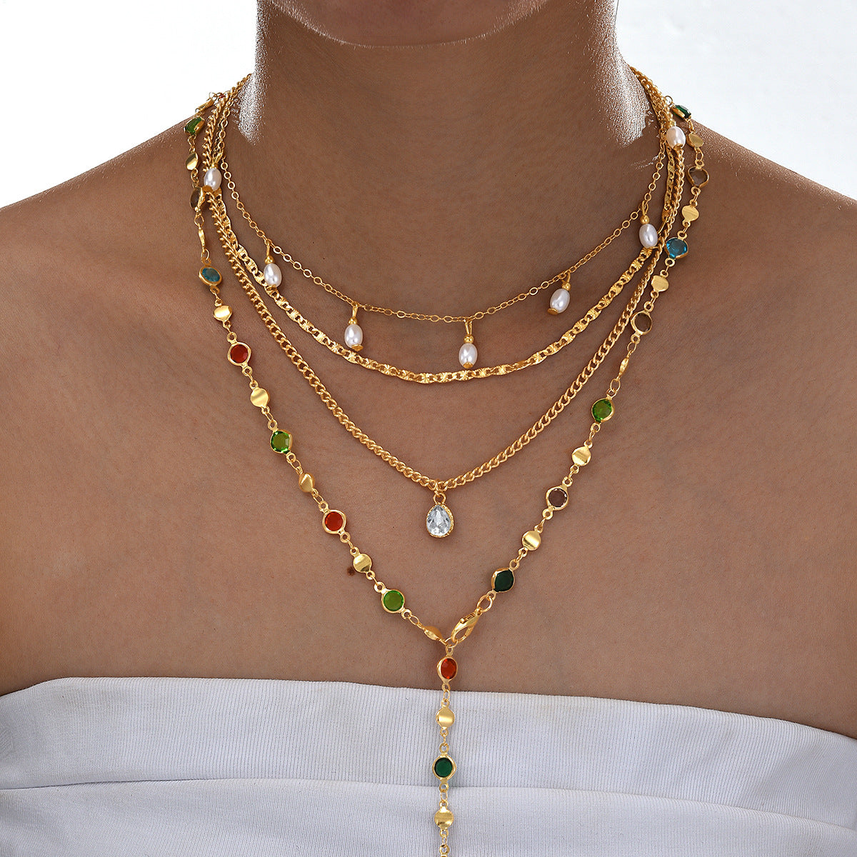 Women's Crystals Tassel Environmental Protection Twin Design Retro Long Necklaces