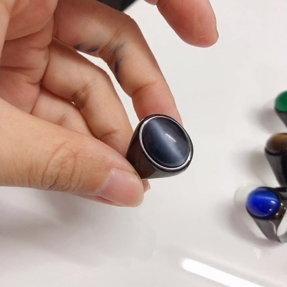 Men's Black Agate Punk Fashion Ornament Street Rings