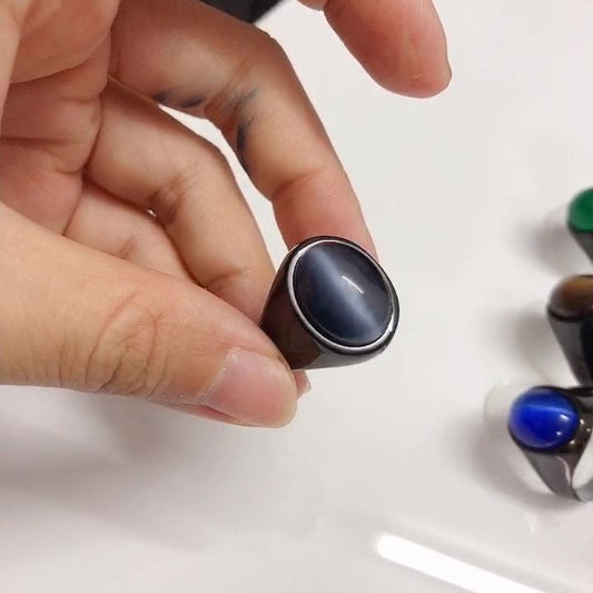 Men's Black Agate Punk Fashion Ornament Street Rings