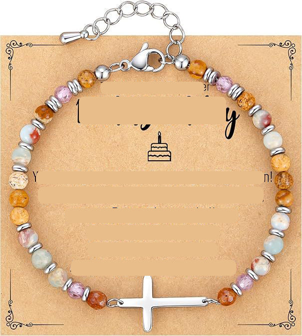 Natural Turquoise Cross Picture Stone Pink Crystal Bracelets