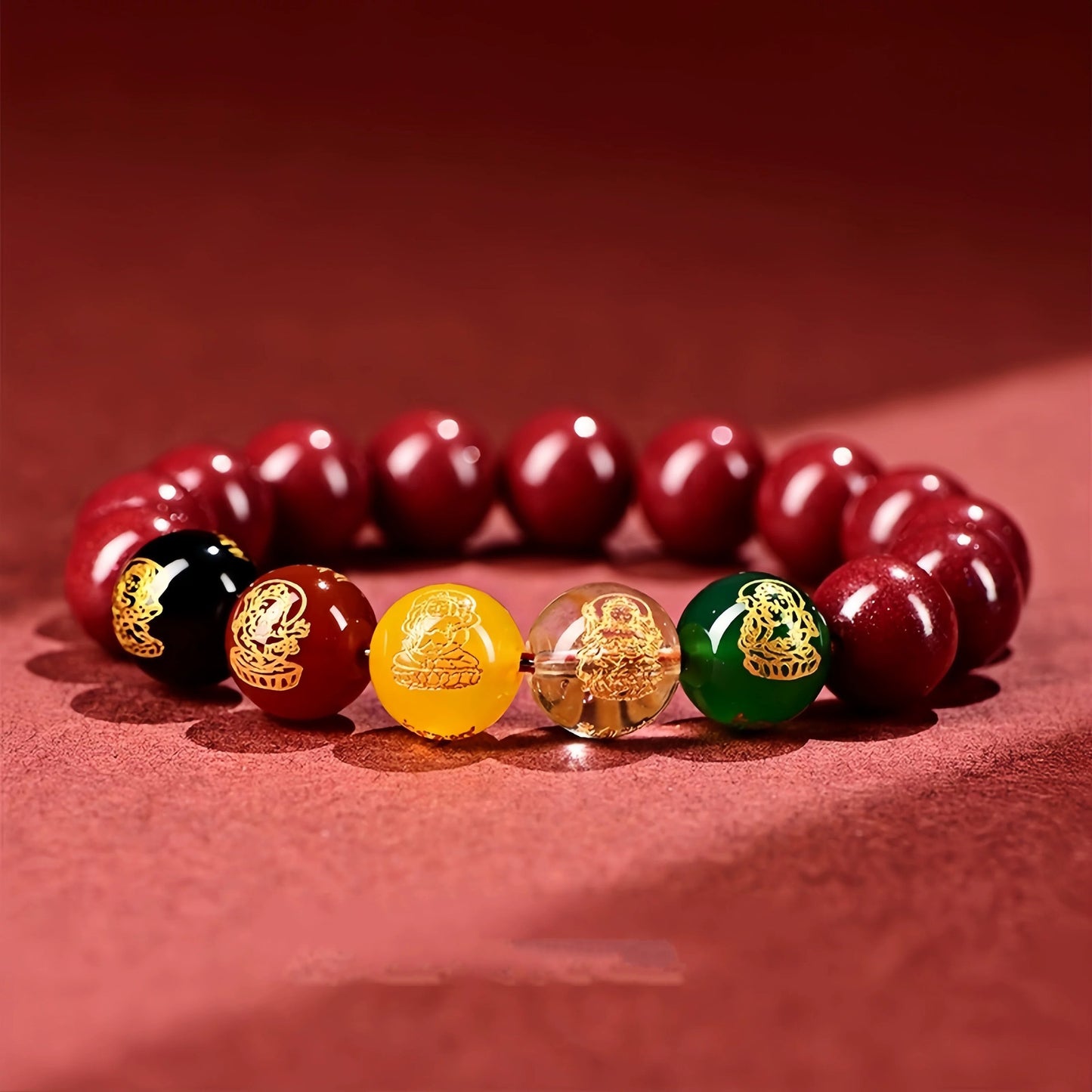 Women's & Men's Purple Gold Sand Cinnabar Five Gods Of Wealth Low Bracelets