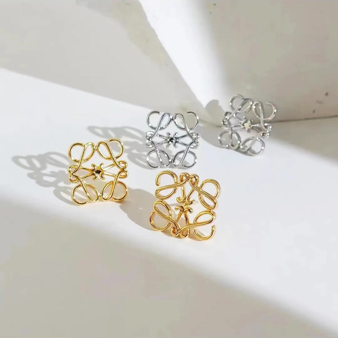 Entry Lux Hollow Brass Metal Geometry Earrings