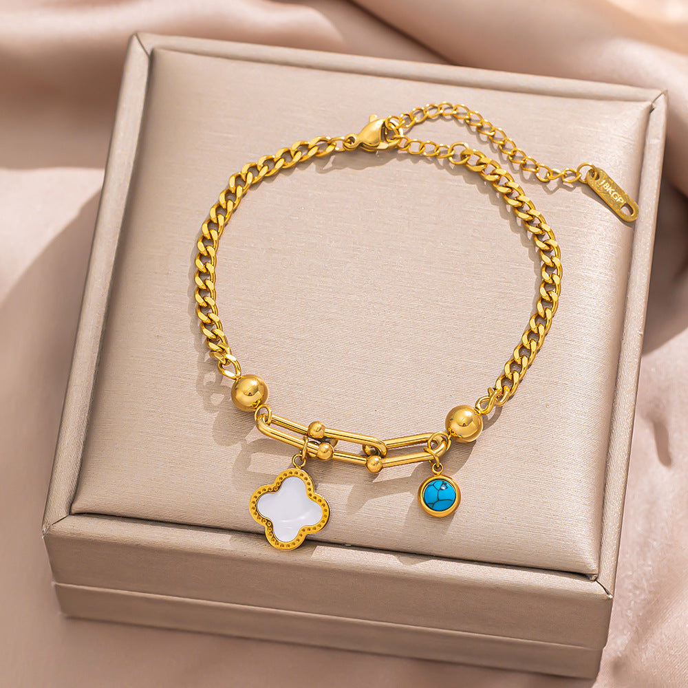 Buckle Chain Turquoise Butterfly Roman Round Peach Bracelets