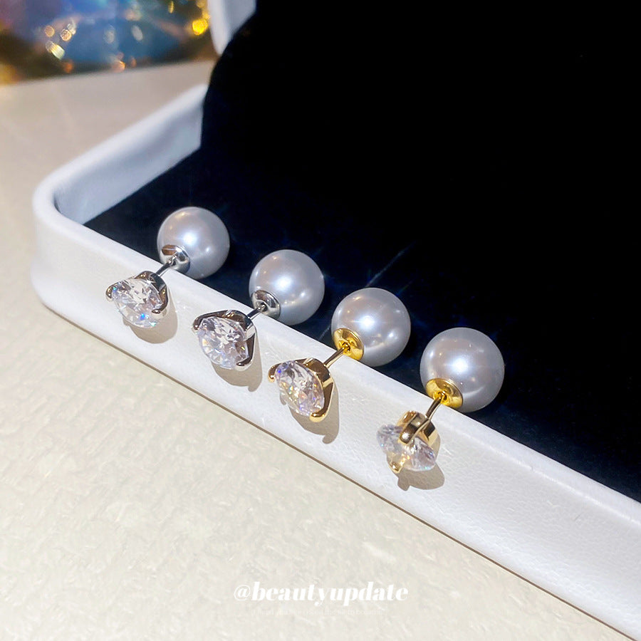 Women's Zircon Round Pearl Casual Fashion Simple Elegant Wild Light Luxury Stud Earrings