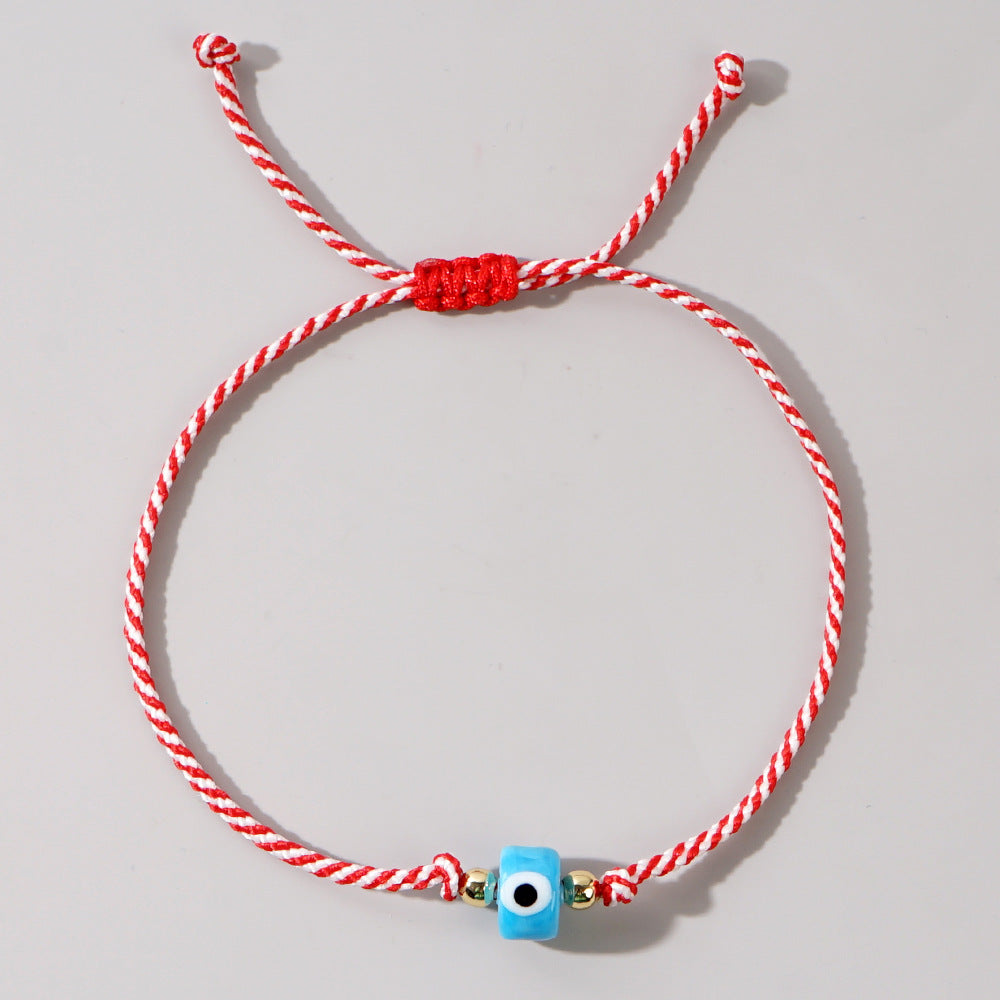 Women's & Men's Glass Devil's Eye Woven Hand Strap Adjustable Red Rope Bracelet