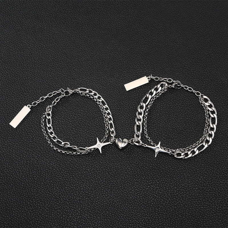 Men's Steel No Fading High Sense Hip Hop Cross Asterism Personality Bracelets