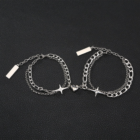 Men's Steel No Fading High Sense Hip Hop Cross Asterism Personality Bracelets