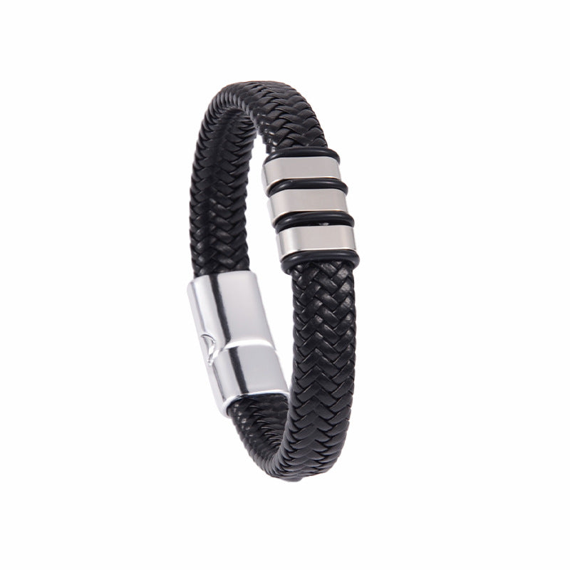 Men's Wristband Business Stainless Steel Leather Retro Style Bracelets