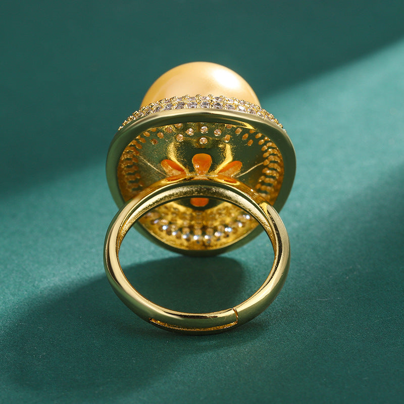 Philippine Sea Pearl Inlaid With Thick Gold Big Diamond Rings