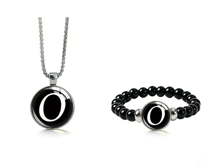 Women's Fashionable Black Time Stone With English Letters Necklace