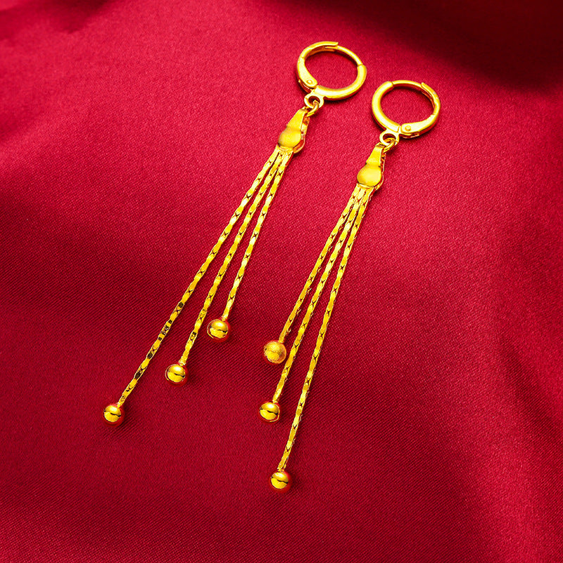 Women's Alluvial Gold Brass Plated Tassel Long Real Fake Earrings