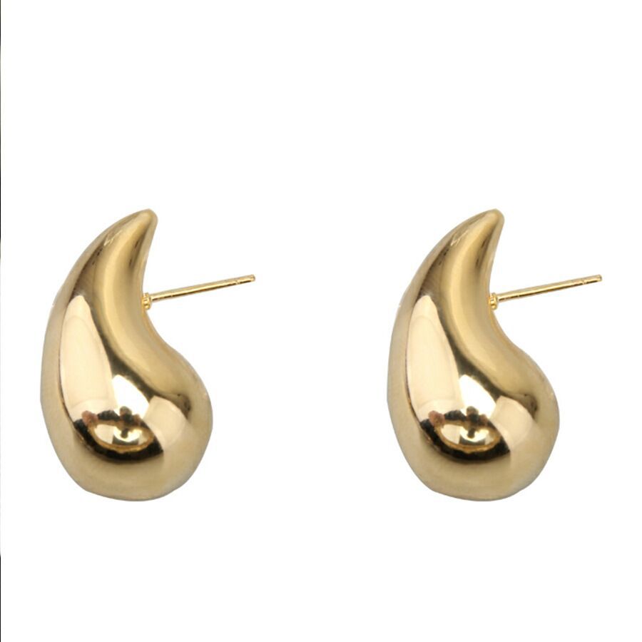 Large Water Drop Metal Cold Style Melon Seed Type Stud Earrings