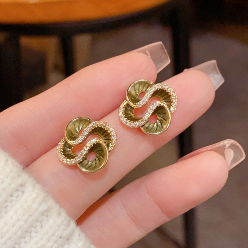 Fresh Zircon Camellia High Sense Fashion Exquisite Versatile Sier Needle Stud Earrings