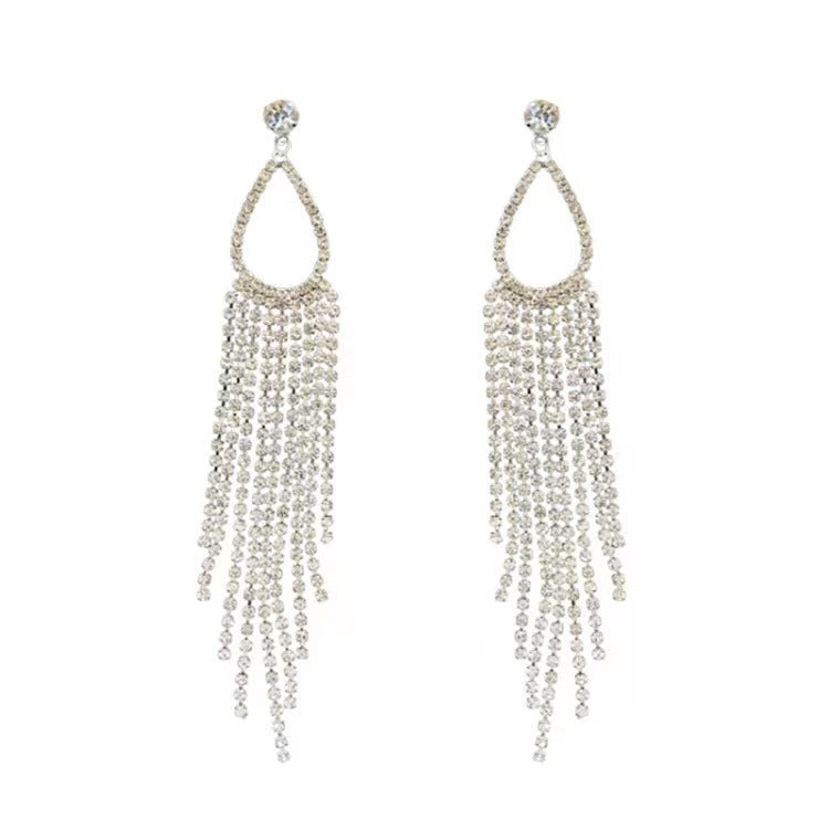 Tassel Rhinestone Female Temperamental Personalized Exaggerated Earrings