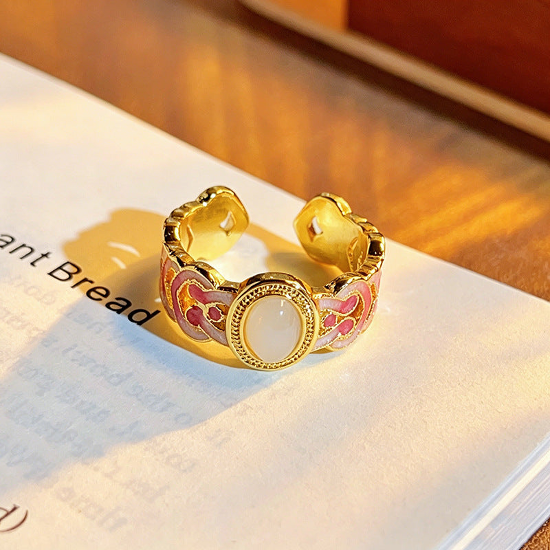 Chinese Style Sealing Enamel Drop Oil Gourd Flower Open National Ring