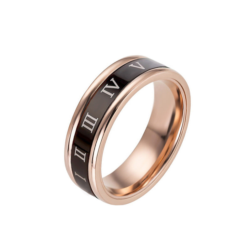 Titanium Steel Roman Numerals Rotatable Female Couple Rings