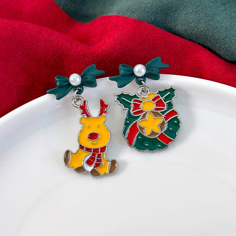 Ear Asymmetric Drip Glazed Cute Santa Claus Earrings