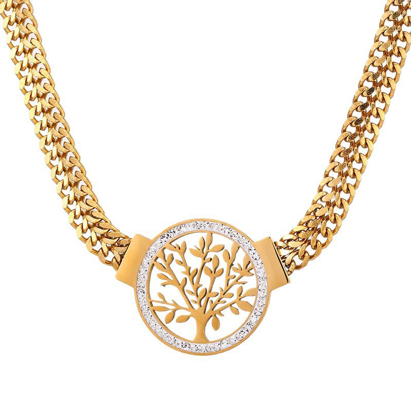 Lucky Tree Color Retaining Stainless Steel Double Layer Necklaces