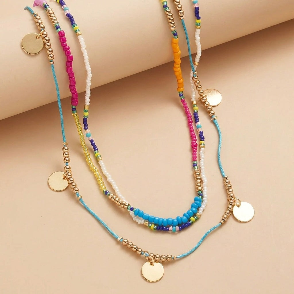 Round Bead Twin Versatile Summer Clavicle Chain Necklaces