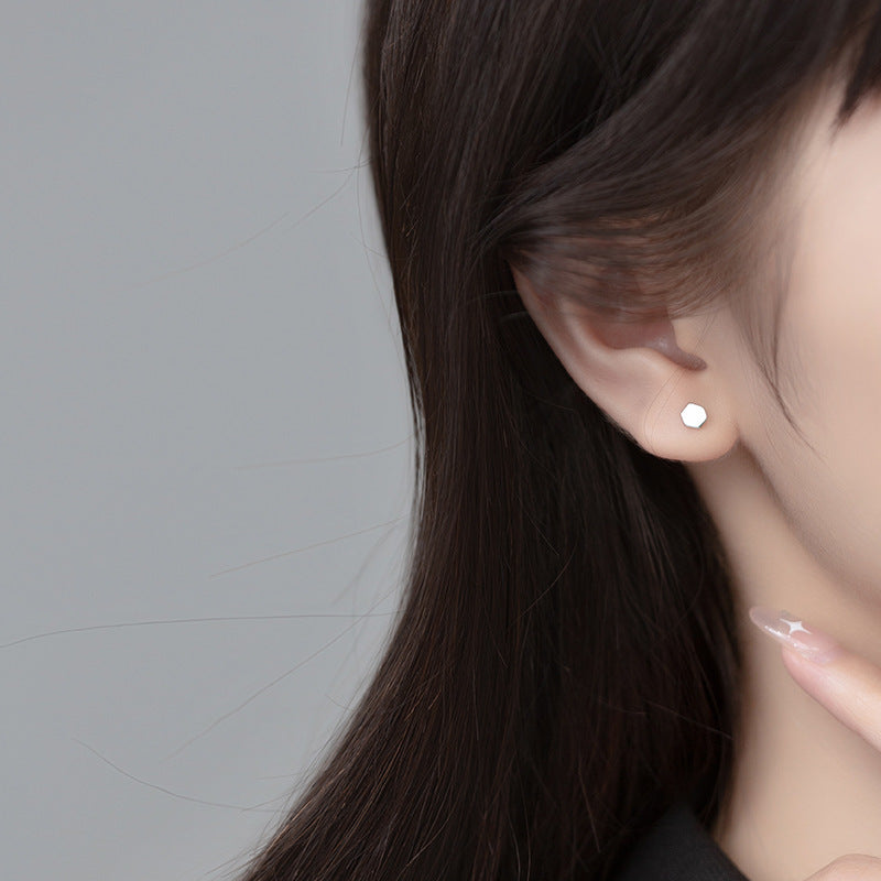 Women's Sier Geometric Ear Simple Round Hexagonal Earrings