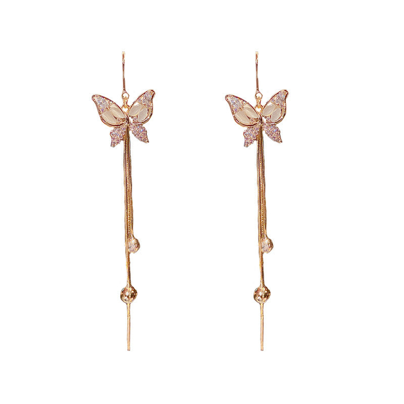 Inlaid Zircon Butterfly Long Fringed Thread Female Personalized Ear Line