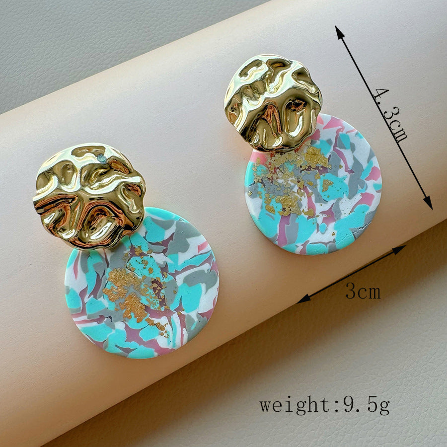 Women's Geometric Stitching Polymer Clay Fashionable High-grade Earrings