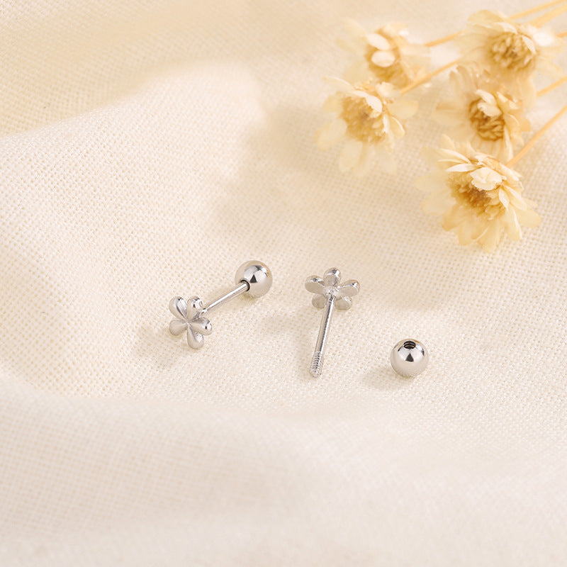 Sier Screw Tightening Buckle Mini Small Flower Earrings