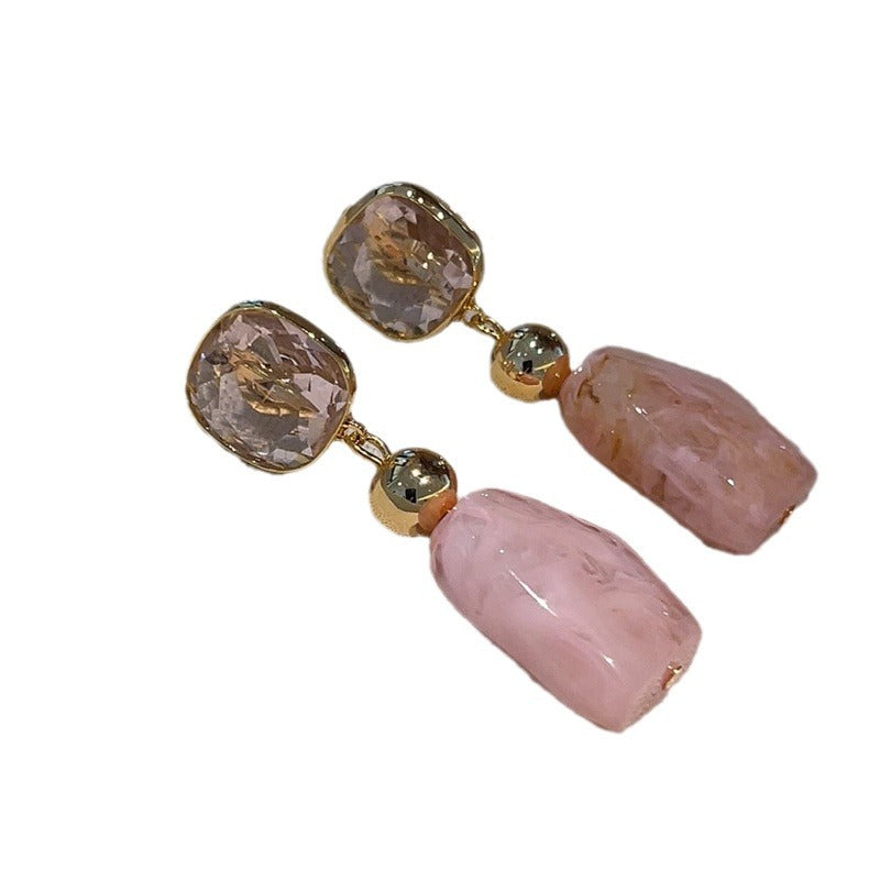 Metallic Pink Jade Sier Needle Retro Sweet Simple Fashion Earrings