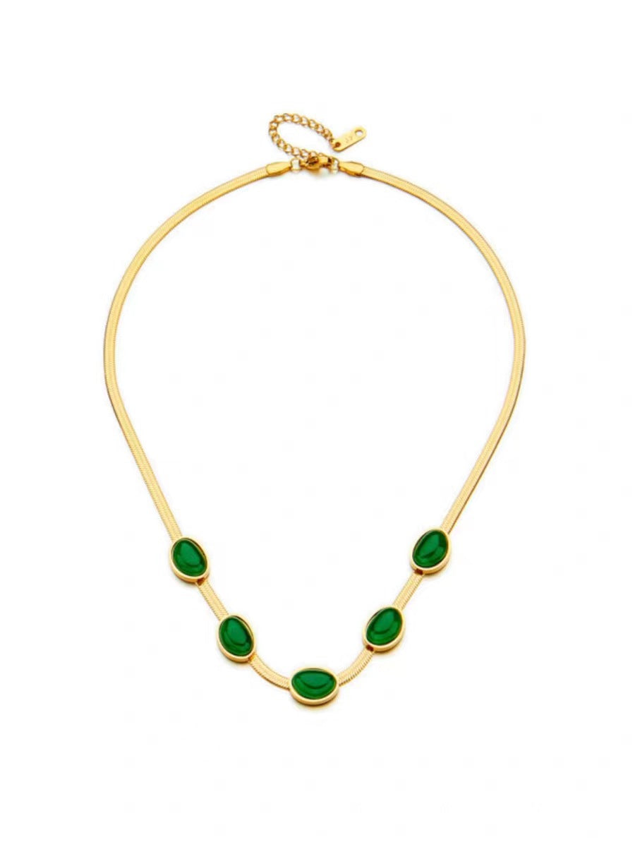 Style Titanium Steel Blade Chain Vintage Emerald Temperament Wild Necklaces