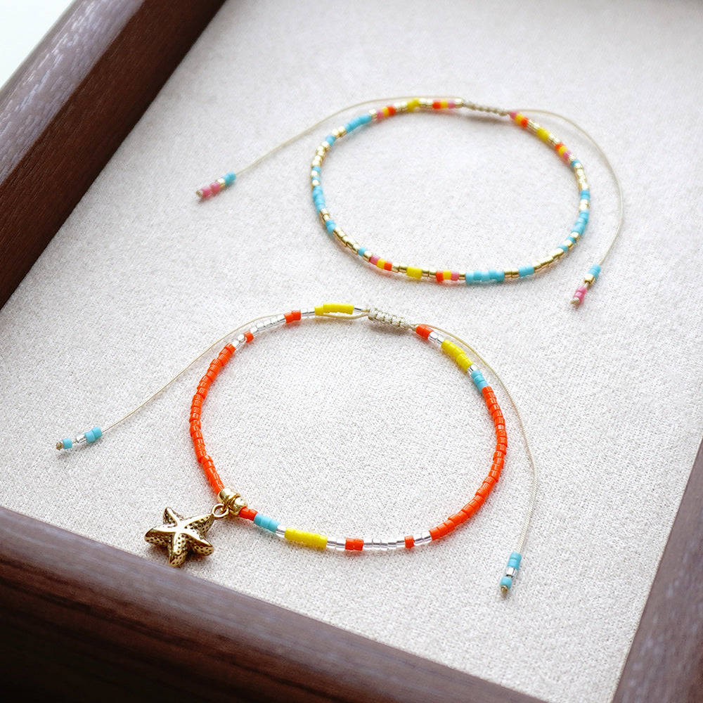 Bohemian Glass Beads Extremely Fine Twin Starfish Bracelet