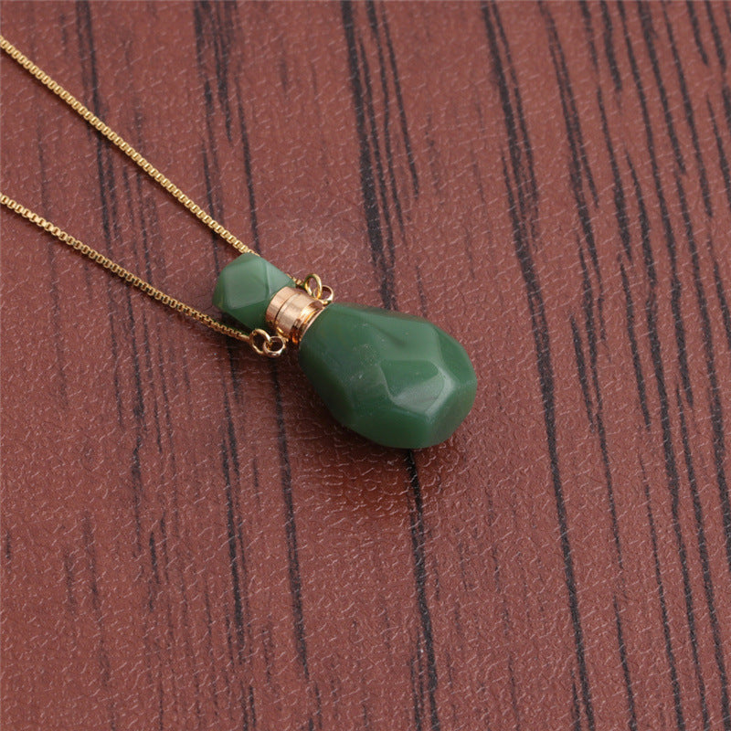 Stone Green Aventurine Crystal Flame-shaped Perfume Bottle Necklaces