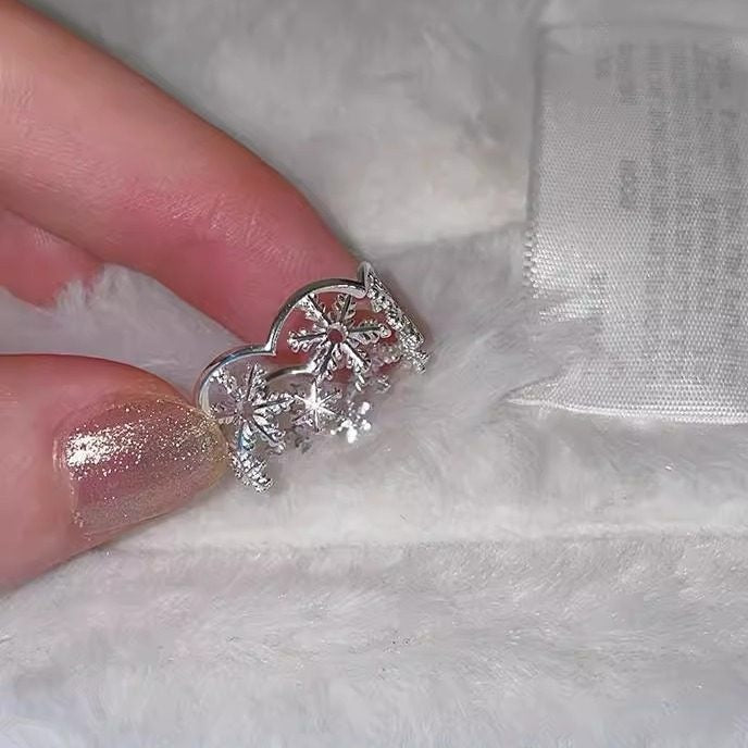 Temperament Snowflake Female Style Niche Design Stylish Opening Exquisite Ring