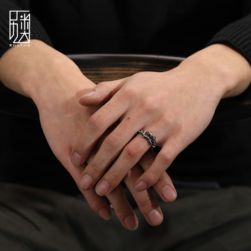 Men's Rattan Retro Distressed Irregular Opening Creative Pair For Ring