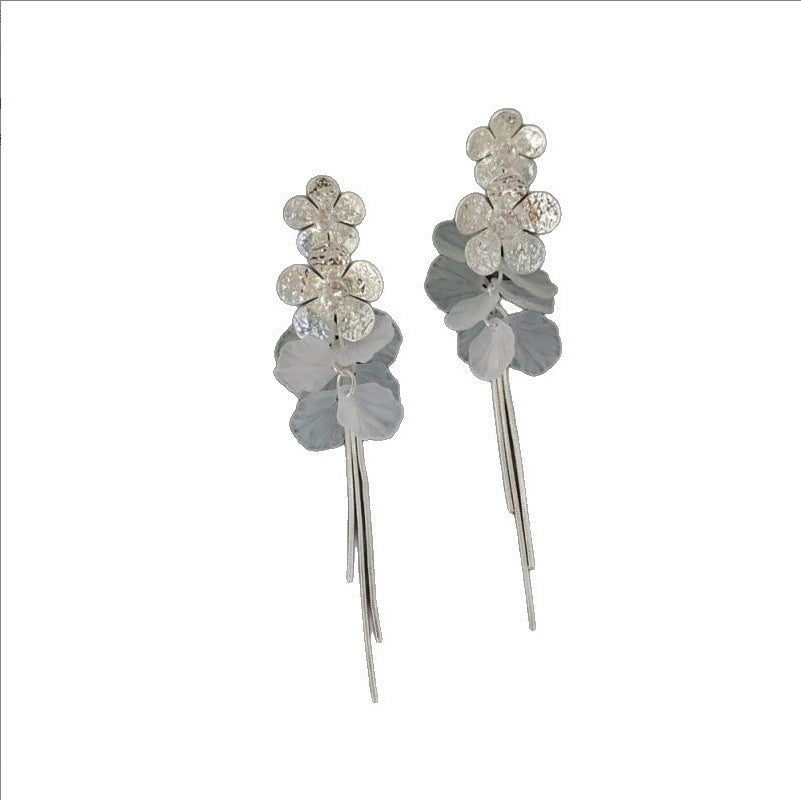 Women's Fairy Sier Flower Shell Tassel High-grade Seaside Vacation Style Ear Stud Earrings