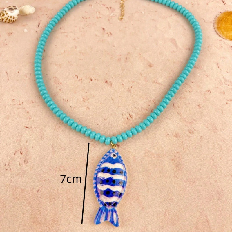 Women's Summer Exaggerated Beach Handmade Small Fish Beaded Colorful Necklaces