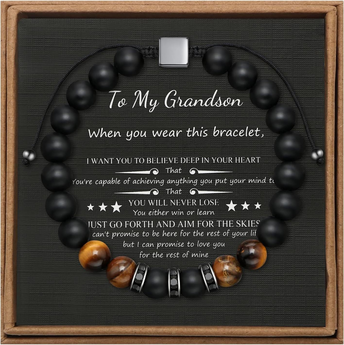 Men's Stone Tiger Eye Woven Adjustable Beaded Bracelet