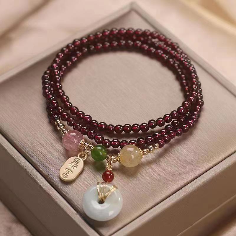 Garnet Female Light Luxury Simplicity Safety Buckle Lucky Bracelet