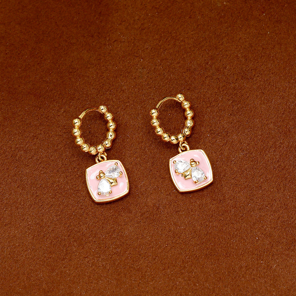 Women's Drip Glazed Pink High-grade Unique Design Light Luxury Zircon Earrings